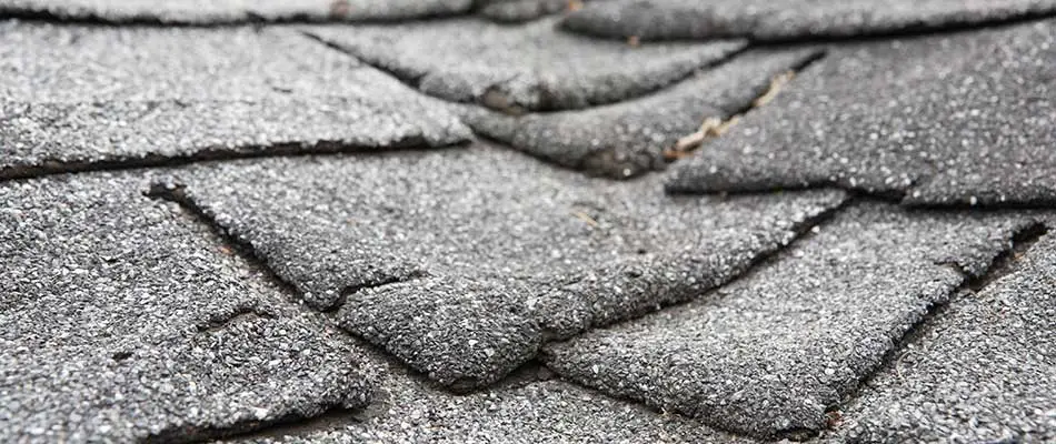 Worn and aged roof shingles on a home in Plant City, Florida.